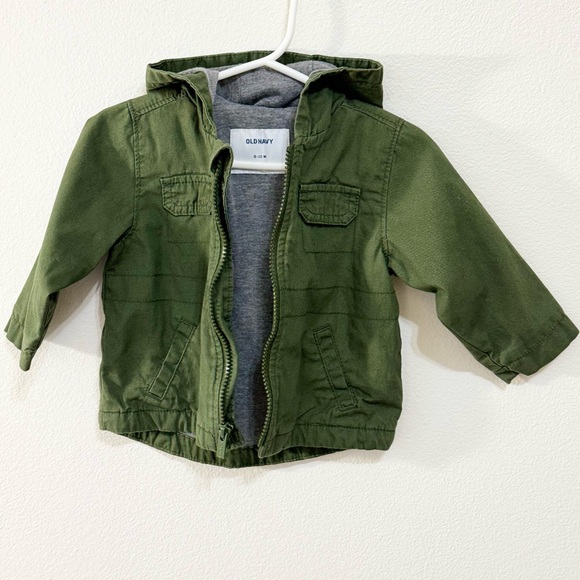 OLD NAVY · UNISEX OLIVE GREEN HOODED CANVAS UTILITY JACKET FOR BABY - SIZE 6-12M - Picture 6 of 9